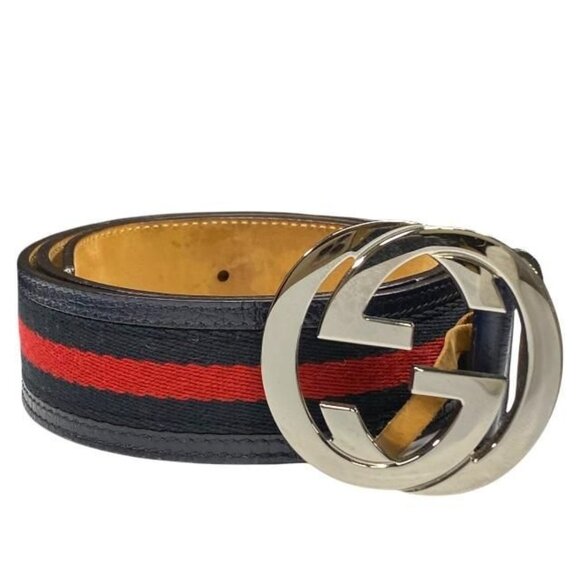 Gucci Belt Accessories Small Interlocking G Stripe Leather Canvas Navy main image 9